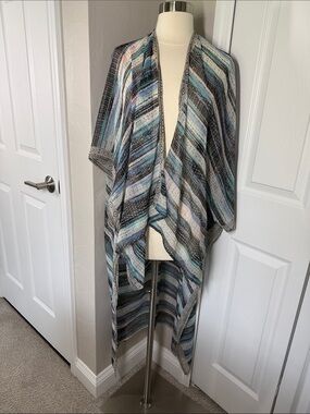 BCBGeneration boho striped sheer kimono topper hi-low O/S